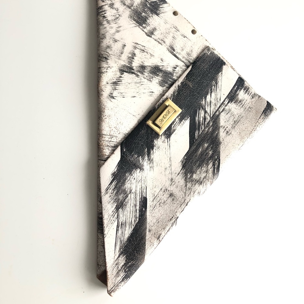 Hand painted Leather Envelope Clutch Bag